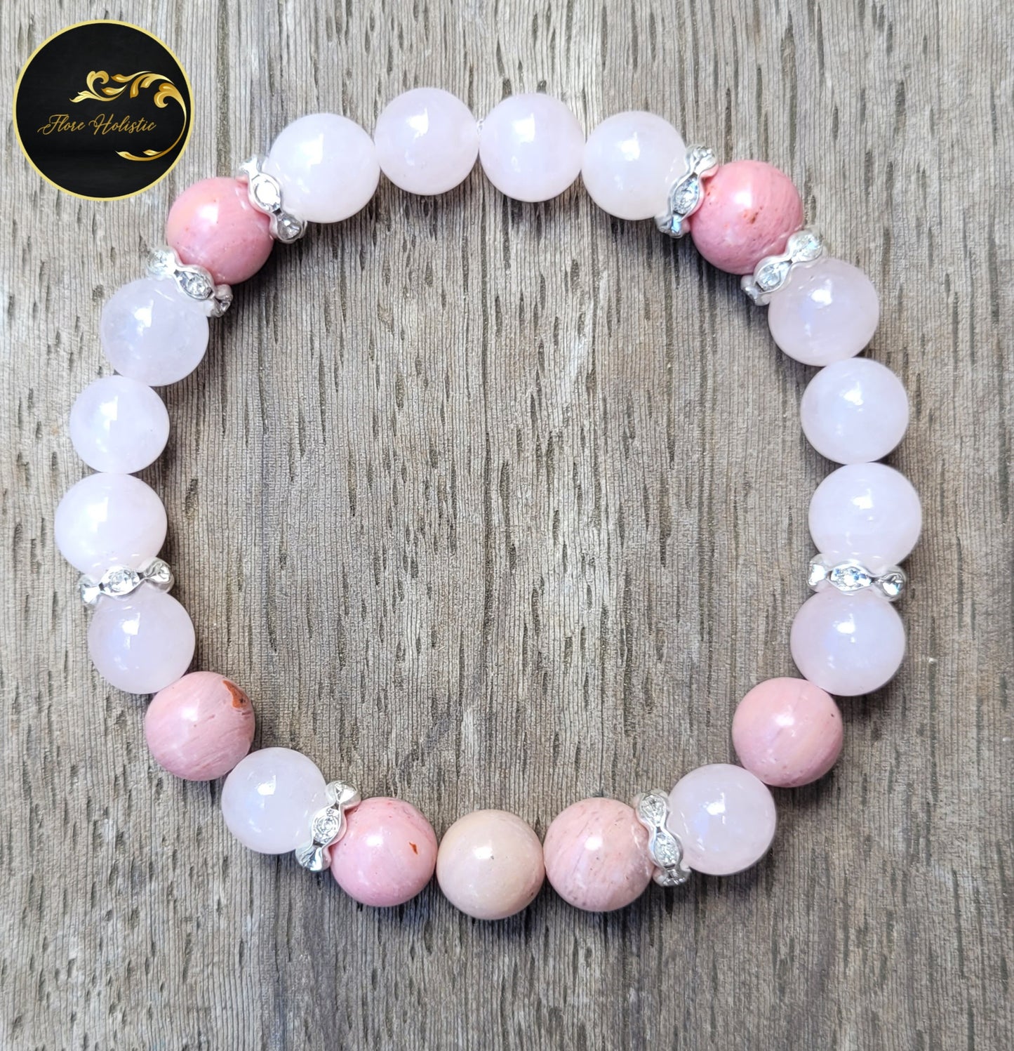 Bracelet en quartz rose et rhodonite