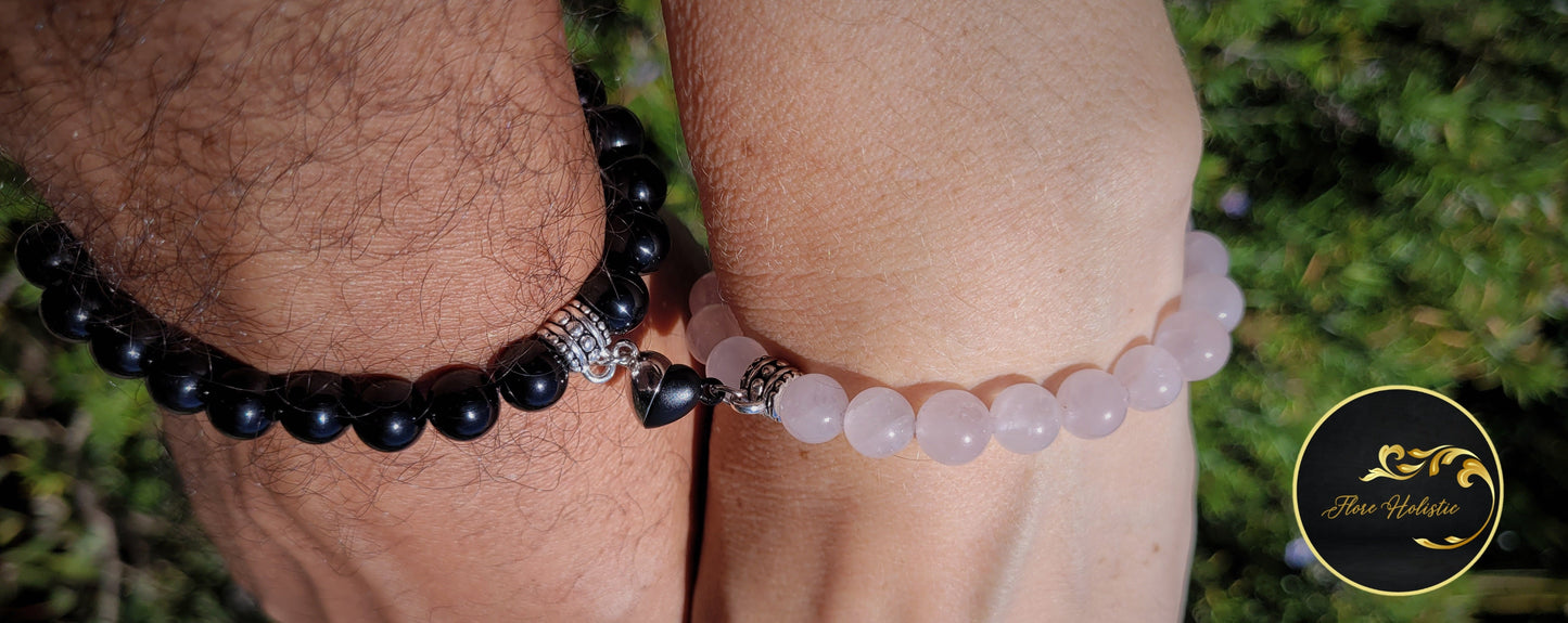 Duo bracelets tourmaline noire et quartz rose Flore Holistic
