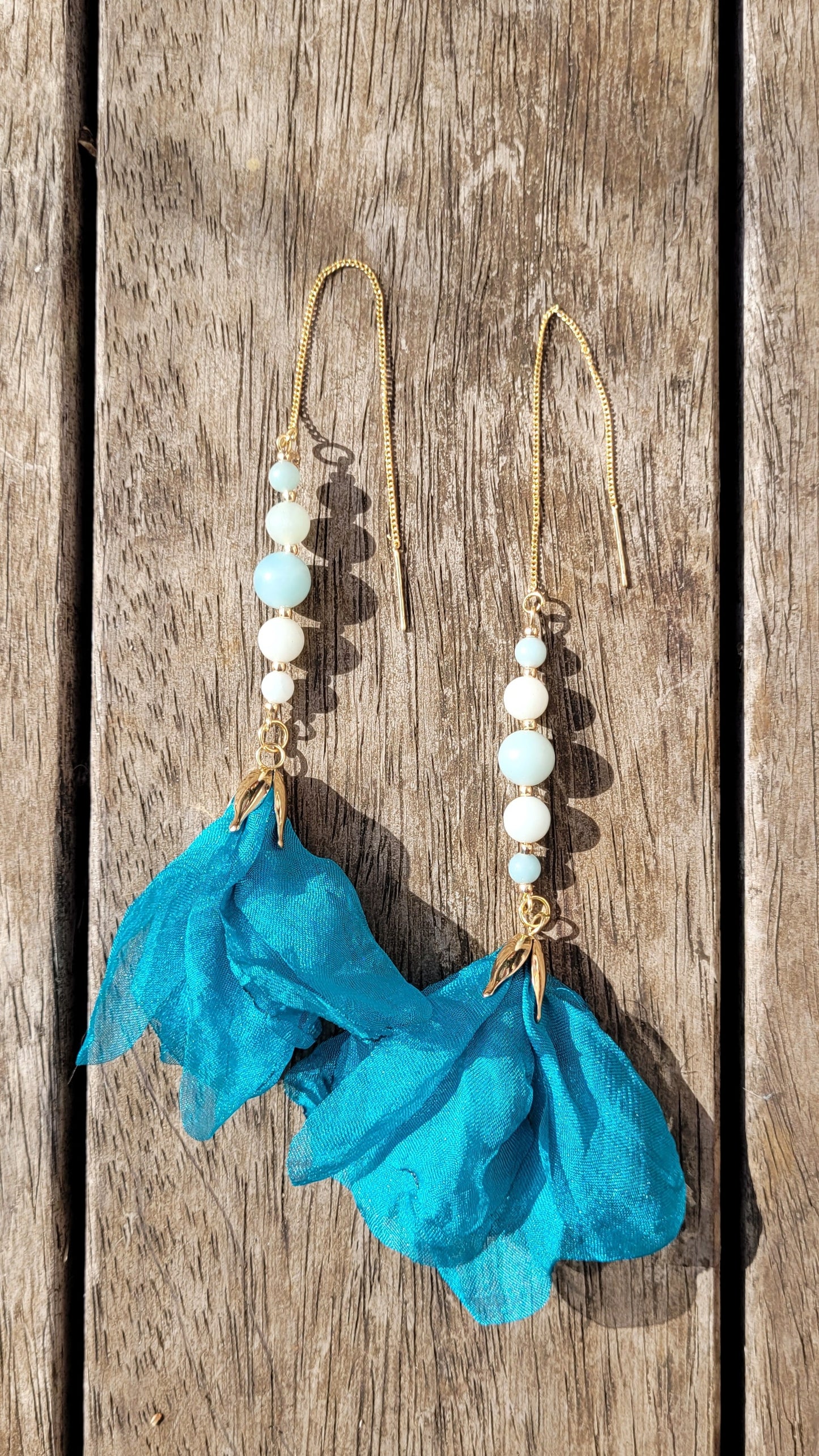 Boucles d'oreilles et bijou de dos en amazonite