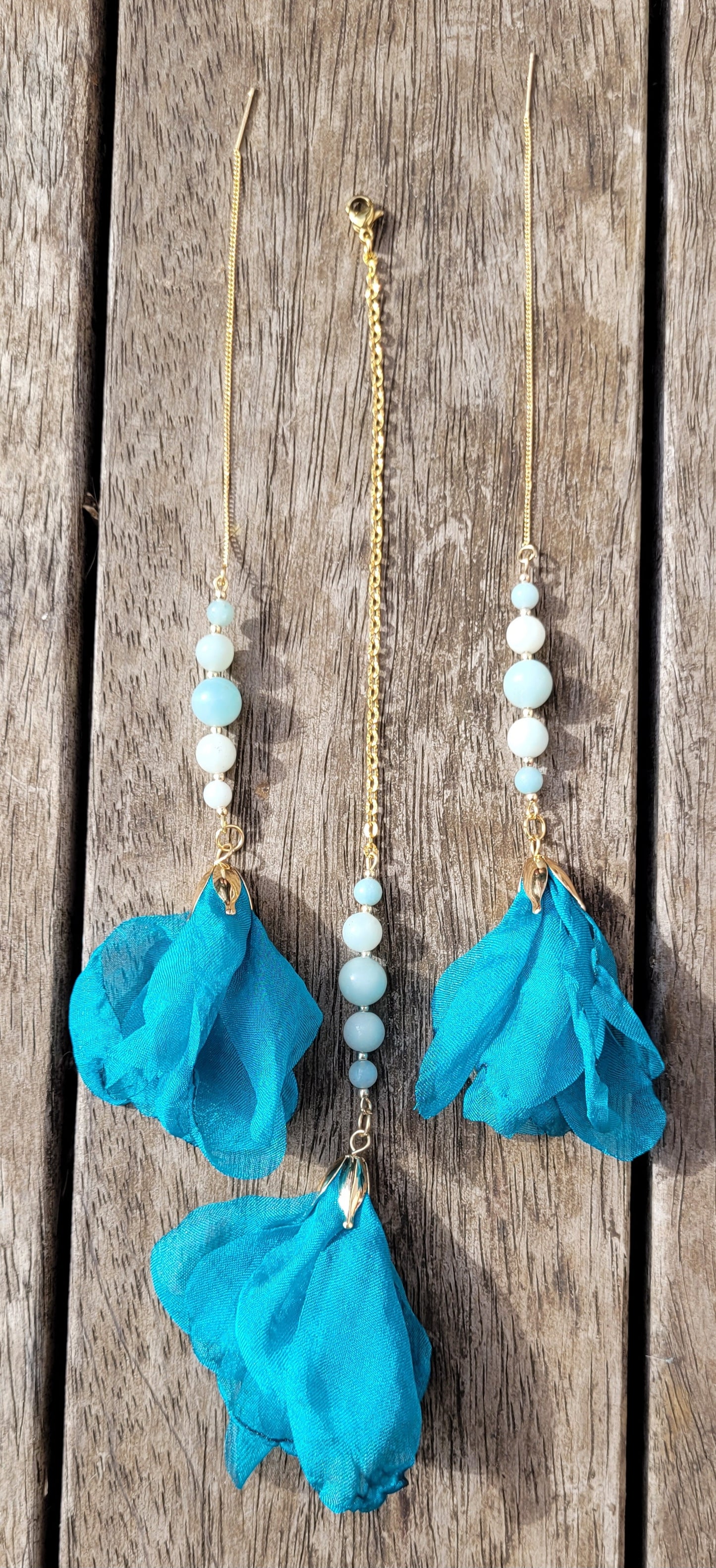 Boucles d'oreilles et bijou de dos en amazonite