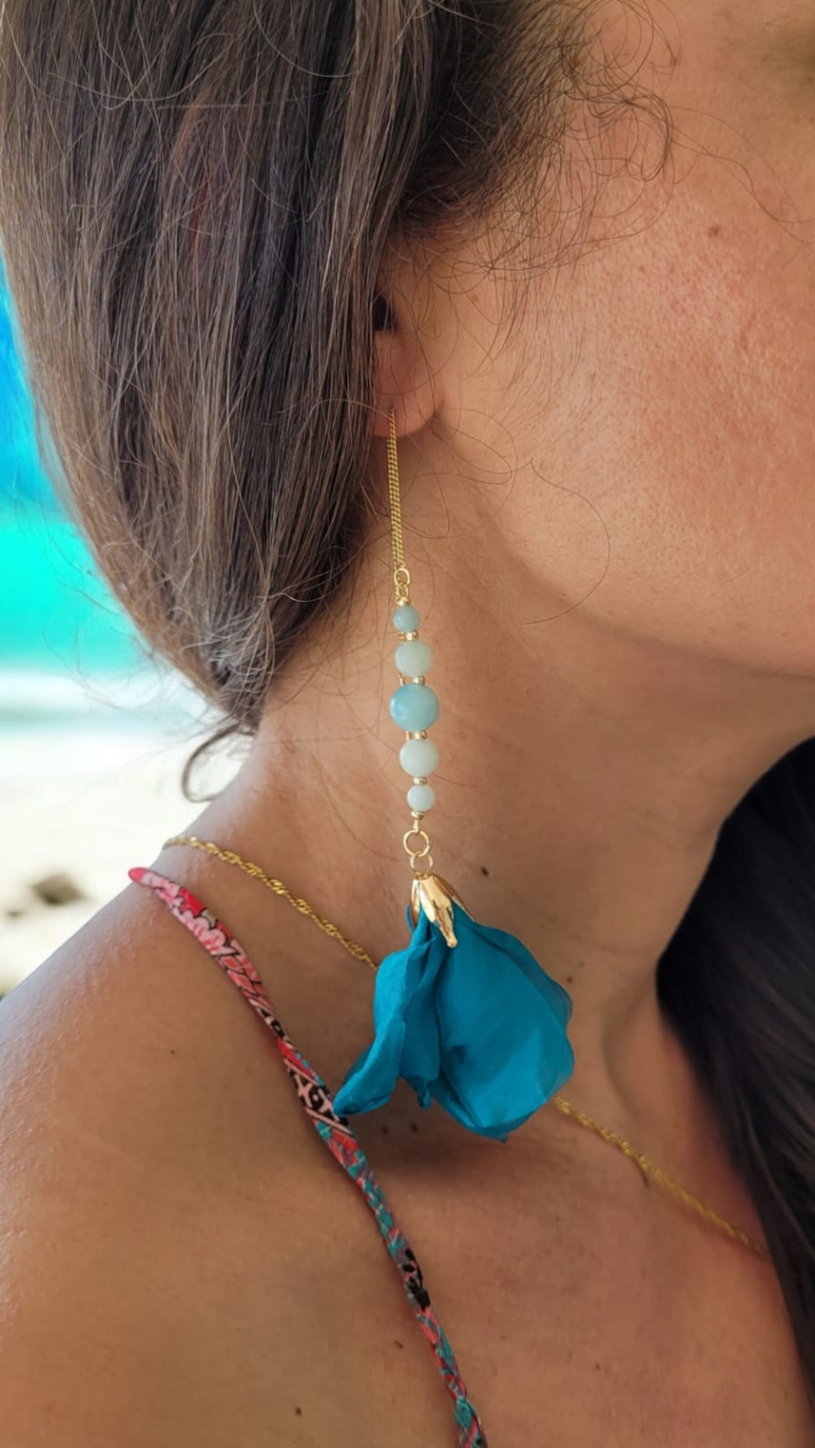Boucles d'oreilles et bijou de dos en amazonite