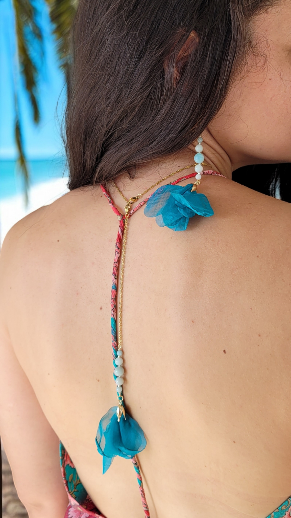 Boucles d'oreilles et bijou de dos en amazonite