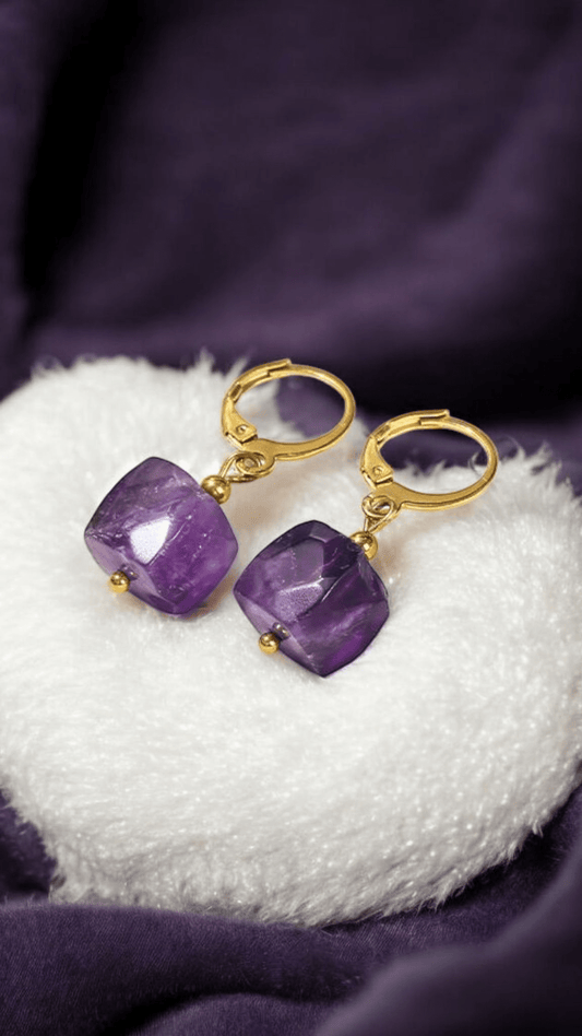 Boucles d’oreilles cube – Pierres naturelles & acier inoxydable doré - Flore Holistic
