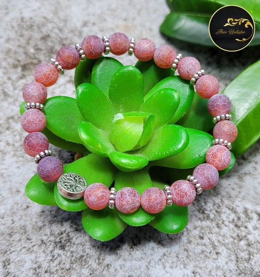 Bracelet Agate Feu Givrée 8mm – Énergie douce et équilibre - Bracelets pierres naturelles - Flore Holistic