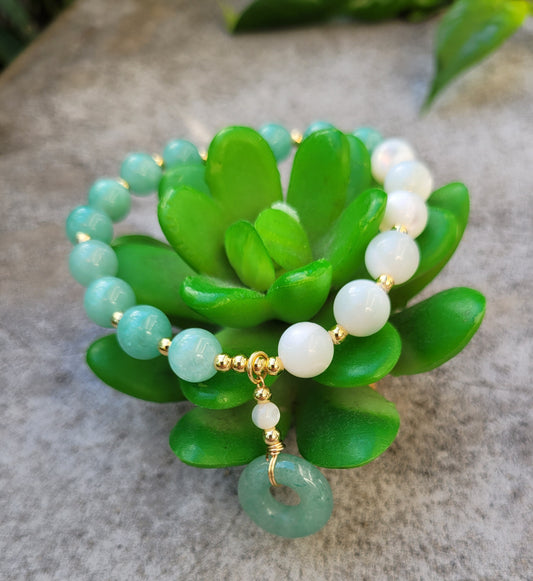 Bracelet jade vert et nacre - Bracelets pierres naturelles - Flore Holistic