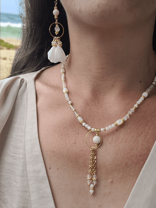Parure Nacre et Cristal de Roche - Bijou pierre naturelle - Flore Holistic