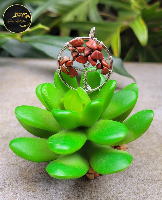 Pendentif Arbre de Vie en Jaspe Rouge – Ancrage et Force intérieure - Pendentif en pierre naturelle - Flore Holistic