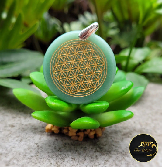 Pendentif Fleur de Vie en Jade de Birmanie – Harmonie et Énergie du Cœur - Pendentif en pierre naturelle - Flore Holistic