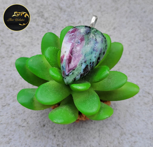 Pendentif Rubis sur Fuchsite – Amour de soi et Équilibre émotionnel - Pendentif en pierre naturelle - Flore Holistic