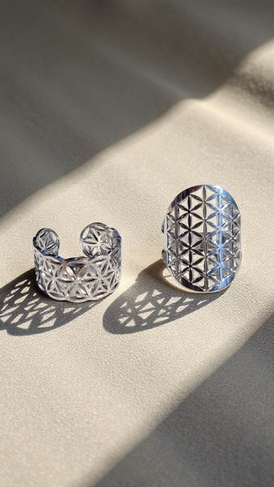 ✨ Bague Fleur de Vie en acier inoxydable – 2 modèles