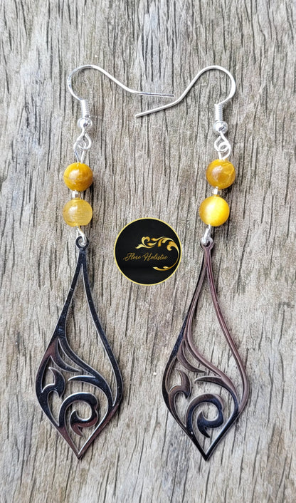 Pendants d'oreilles en oeil de tigre doré