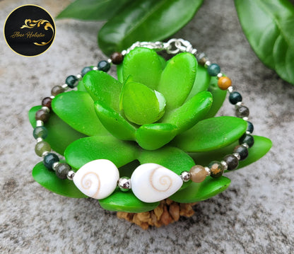 Bracelet en agate indienne et oeil de Ste Lucie (Shiva)