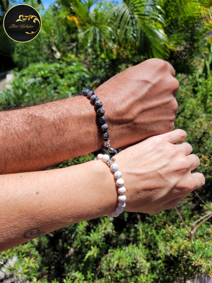 Duo bracelets larvikite et howlite