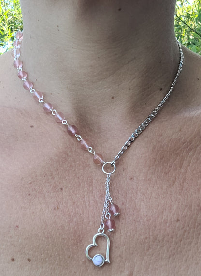 Collier asymétrique en quartz fraise (lépidocrosite)