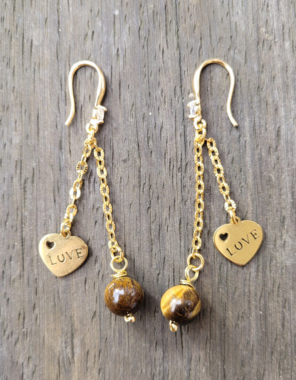 Boucles d'oreilles oeil de tigre & LOVE