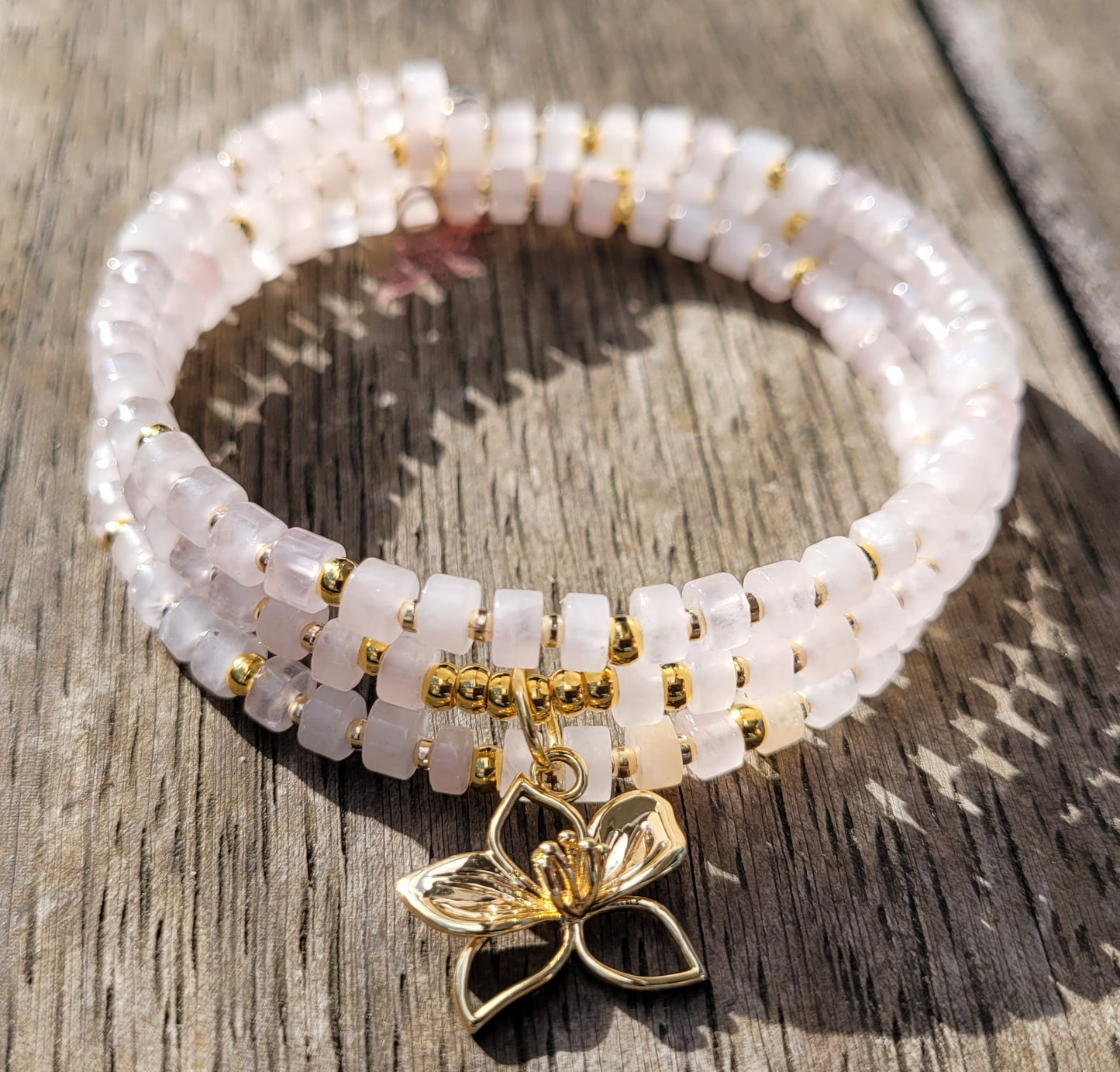 Bracelet multirangs en Quartz Rose