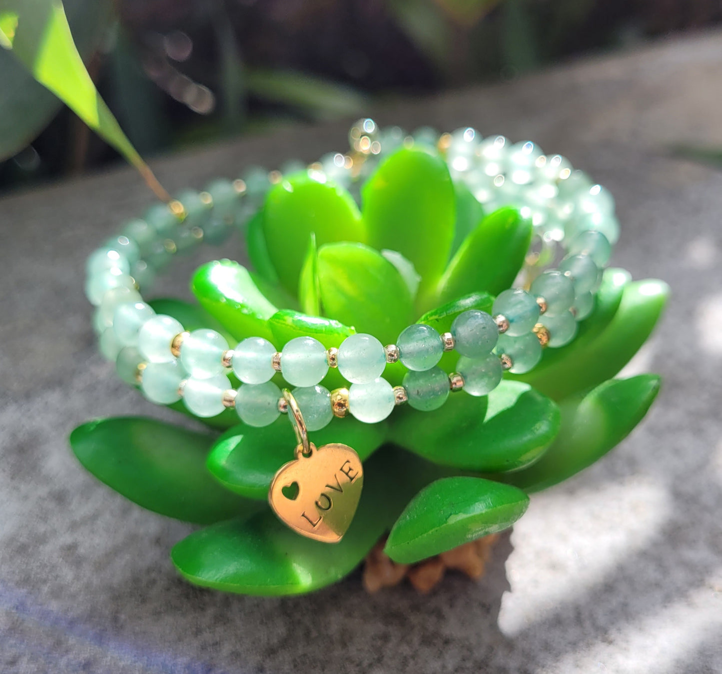 Bracelet multirangs en aventurine verte