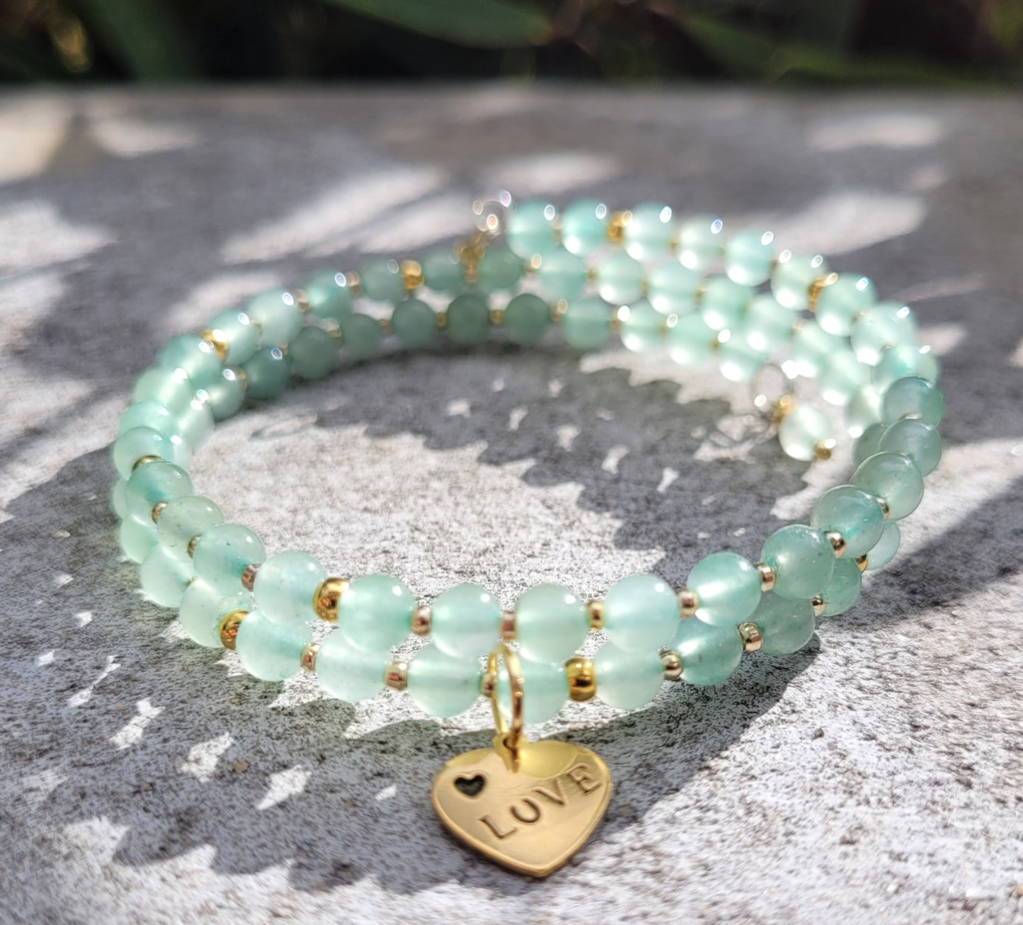 Bracelet multirangs en aventurine verte