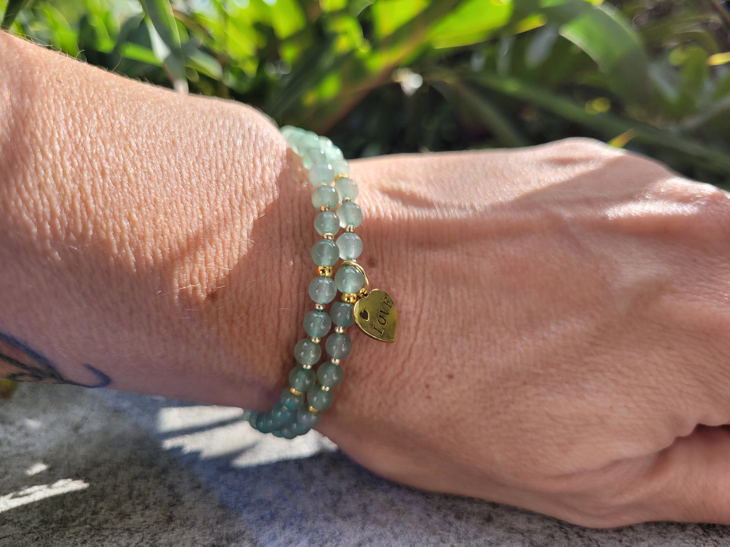 Bracelet multirangs en aventurine verte