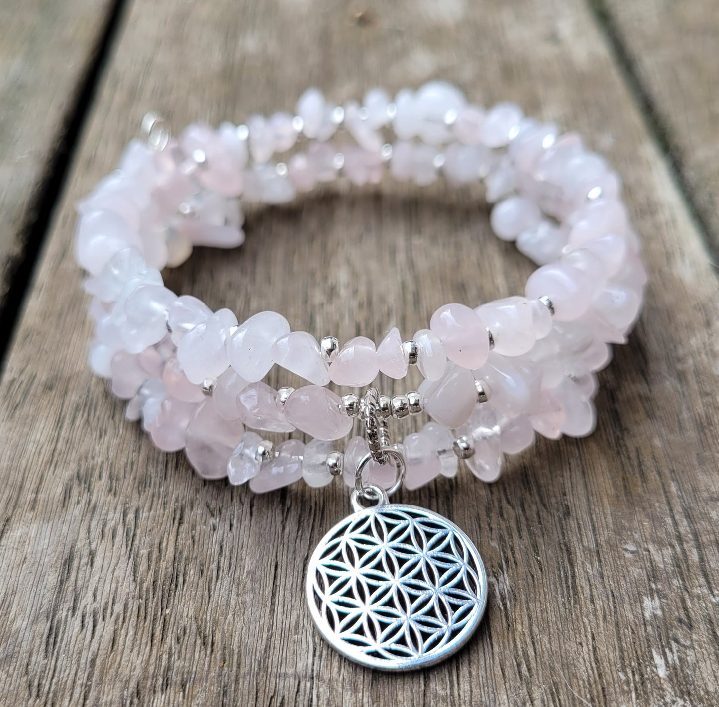 Bracelet multirangs en Quartz Rose