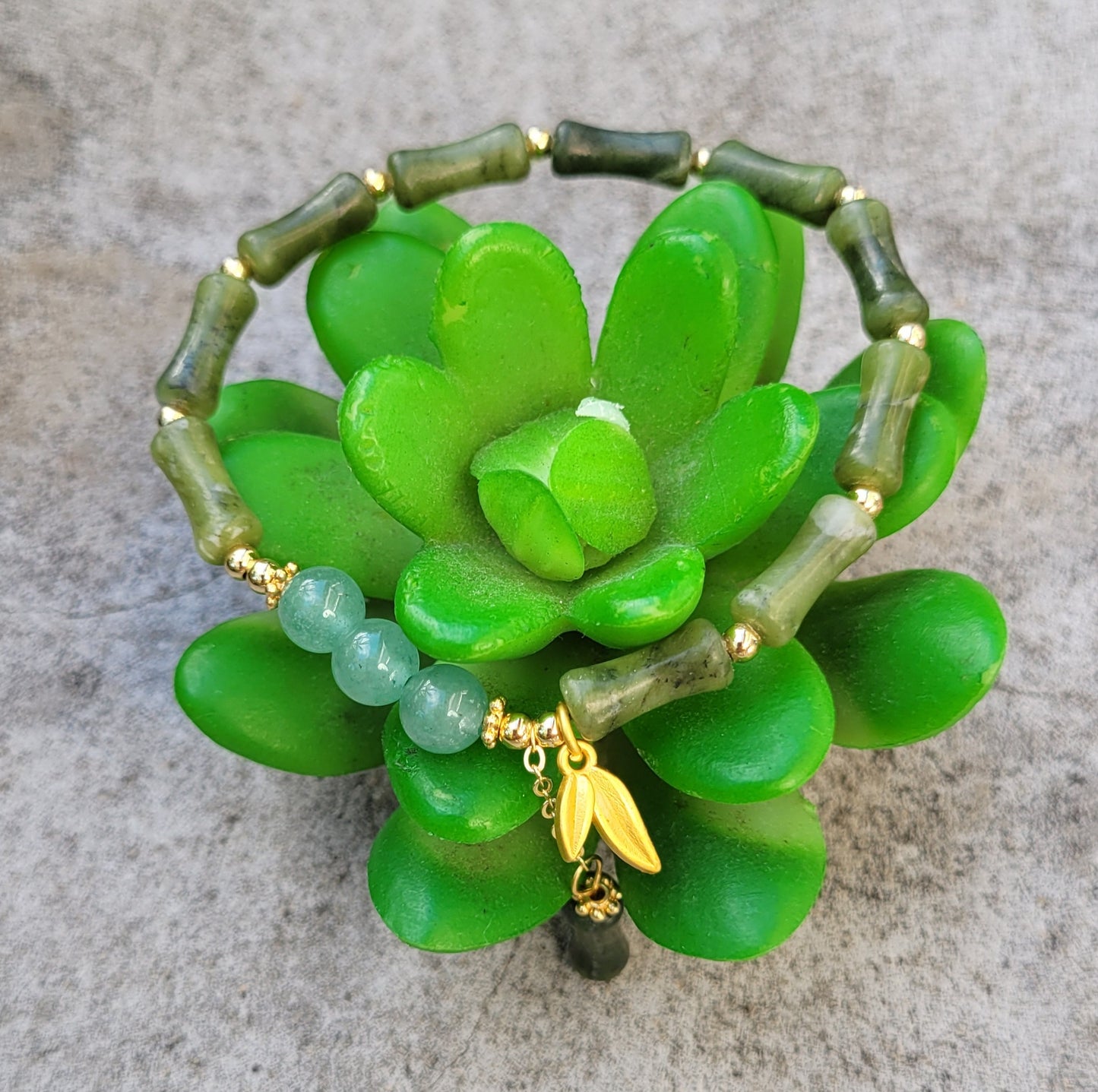 Bracelet en jade vert et aventurine