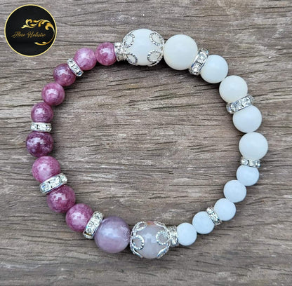 Bracelet INFINITUDE en lépidolite, tourmaline rose et jade blanc