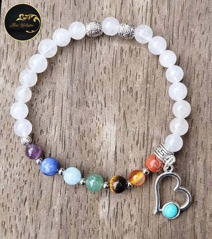 Bracelet 7 chakras et agate blanche