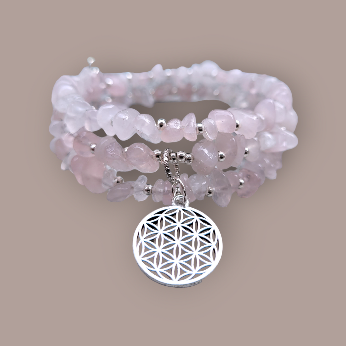 Bracelet multirangs en Quartz Rose