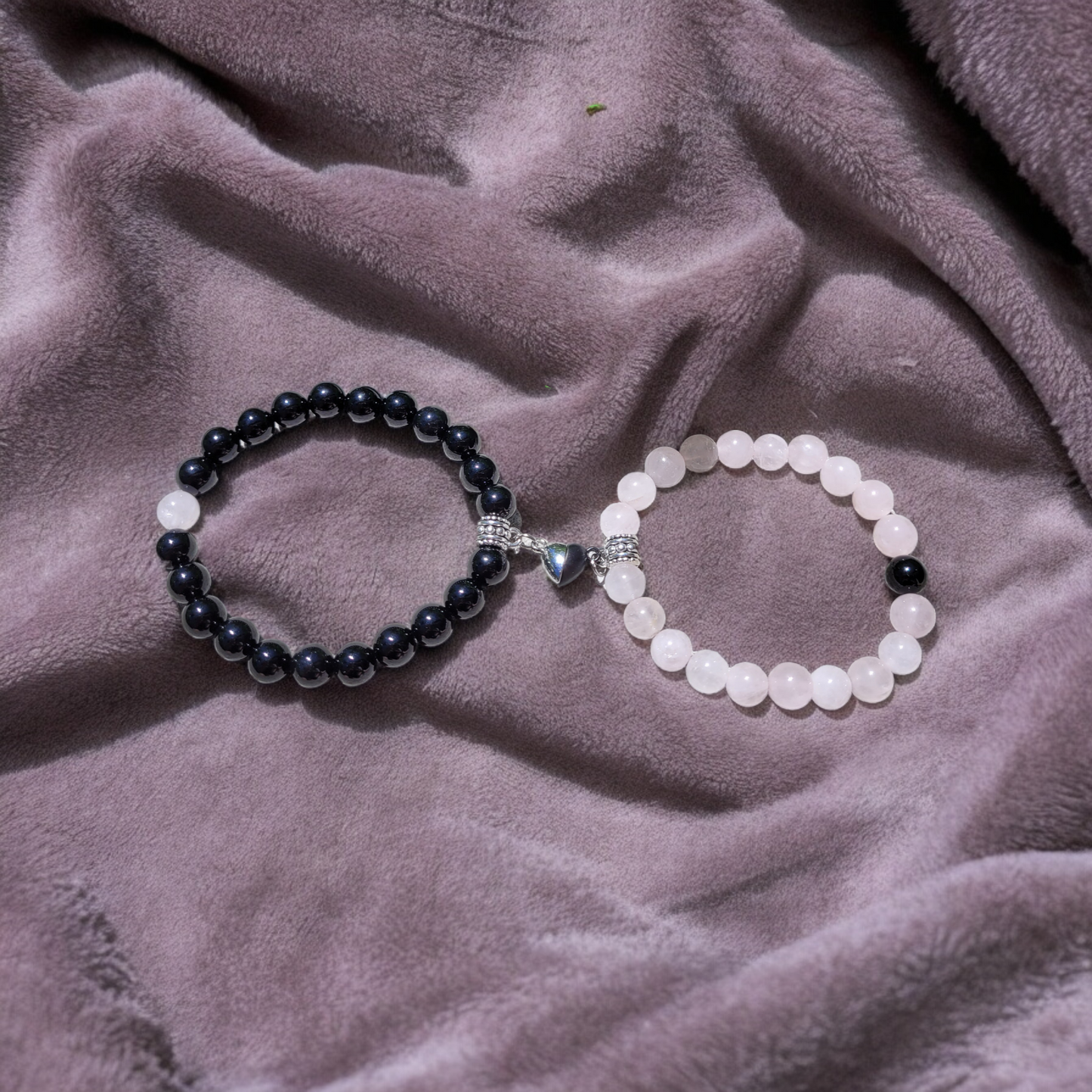 Duo bracelets tourmaline noire et quartz rose