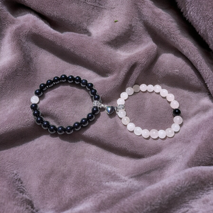 Duo bracelets tourmaline noire et quartz rose