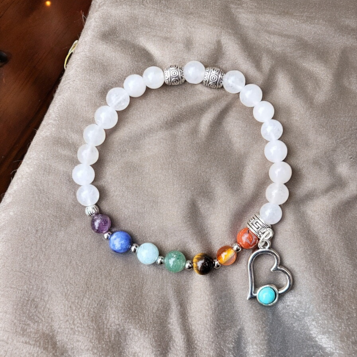 Bracelet 7 chakras et agate blanche