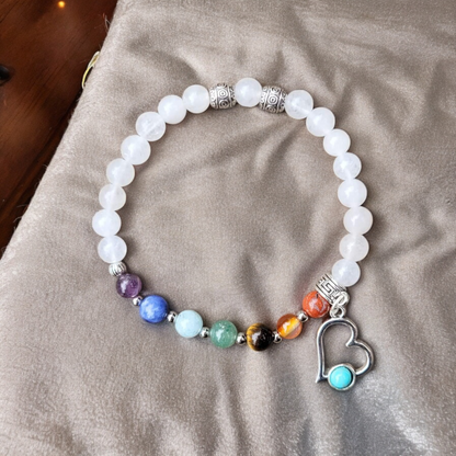 Bracelet 7 chakras et agate blanche