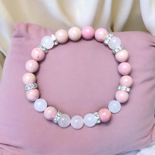 Bracelet en quartz rose et rhodonite