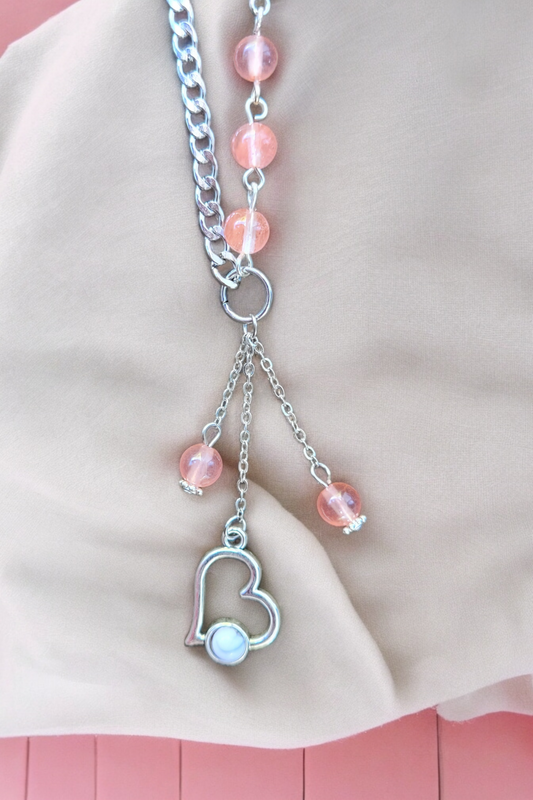 Collier asymétrique en quartz fraise (lépidocrosite)