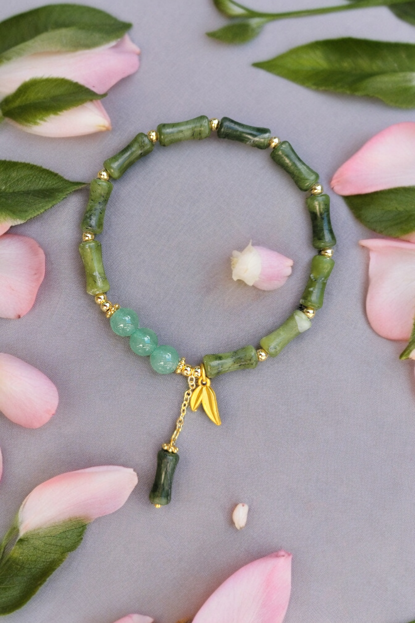 Bracelet en jade vert et aventurine