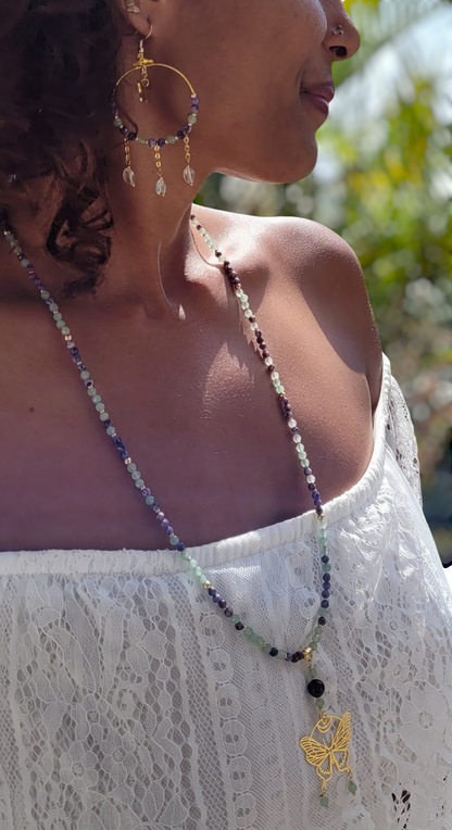 Boucles d'oreilles et sautoir en aventurine verte et charoïte