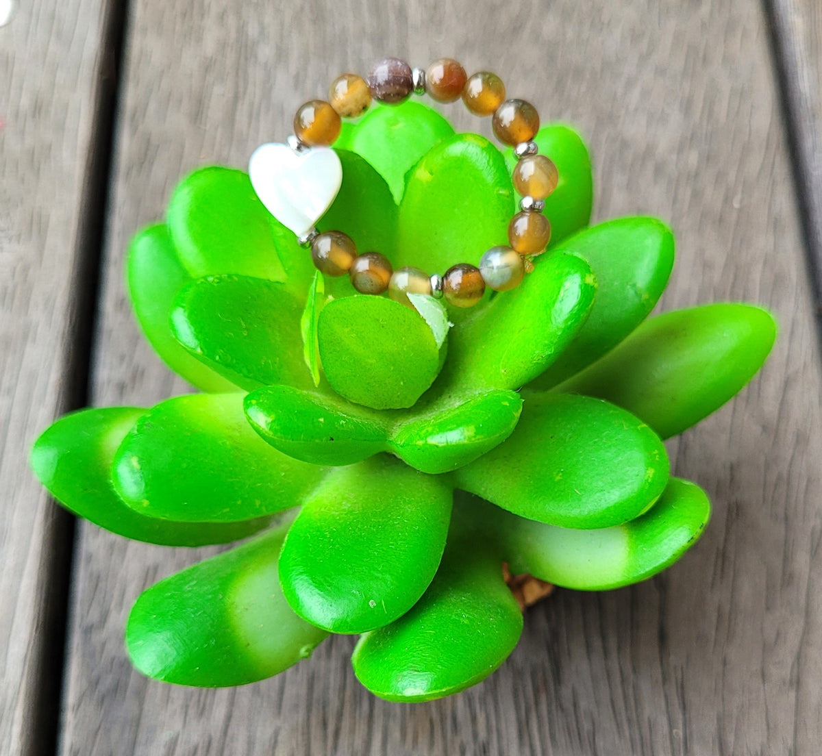 Bague cœur en nacre et pierre naturelle - Bague pierres naturelles - Flore Holistic