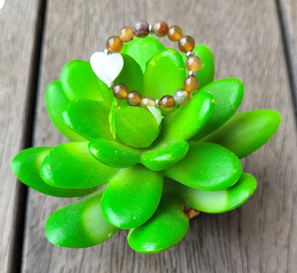 Bague cœur en nacre et pierre naturelle - Bague pierres naturelles - Flore Holistic