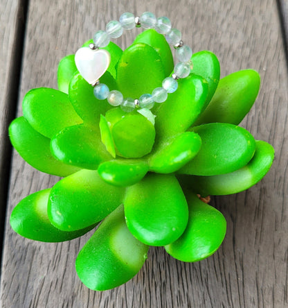 Bague cœur en nacre et pierre naturelle - Bague pierres naturelles - Flore Holistic