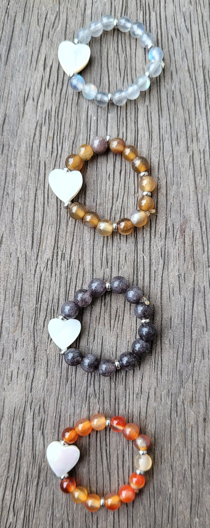 Bague cœur en nacre et pierre naturelle - Bague pierres naturelles - Flore Holistic