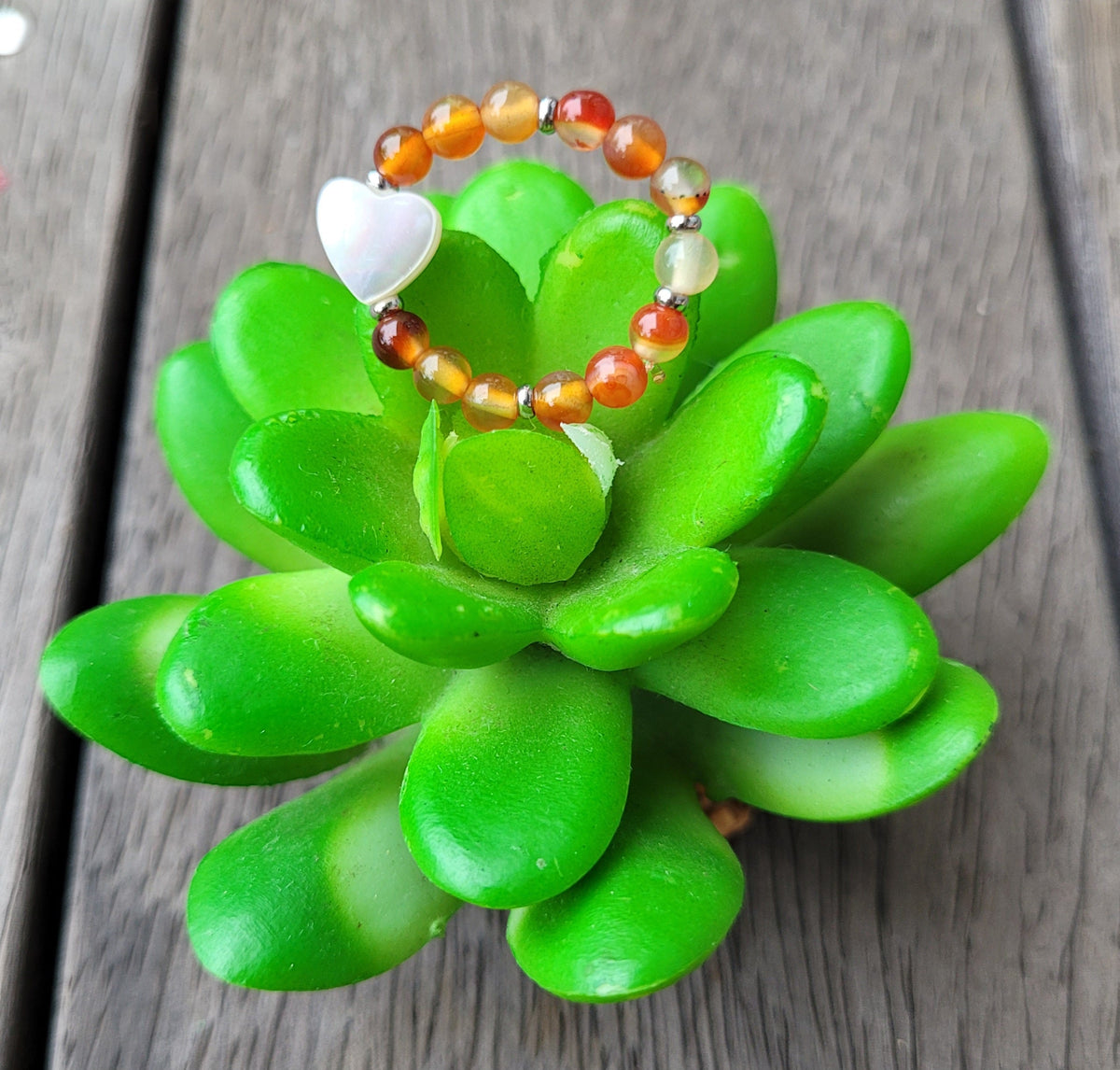 Bague cœur en nacre et pierre naturelle - Bague pierres naturelles - Flore Holistic
