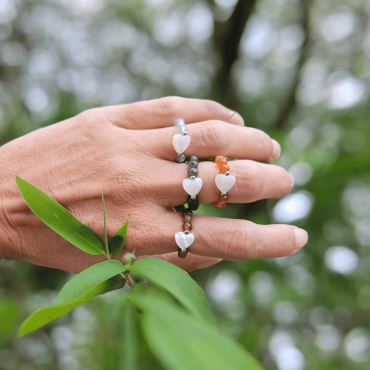 Bague cœur en nacre et pierre naturelle - Bague pierres naturelles - Flore Holistic