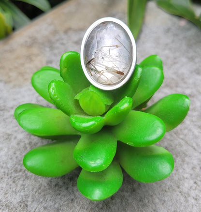Bague Quartz Tourmaline – Protection énergétique | Acier inoxydable réglable - Bague pierres naturelles - Flore Holistic