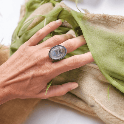 Bague Quartz Tourmaline – Protection énergétique | Acier inoxydable réglable - Bague pierres naturelles - Flore Holistic