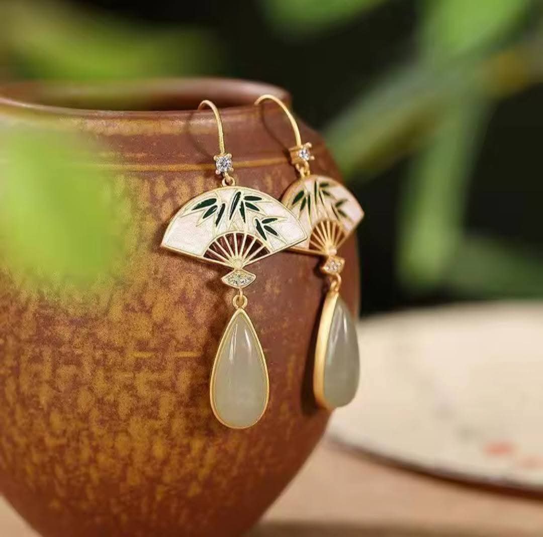 Boucles d’oreilles éventail – Jade vert - Boucles d'oreilles pierres naturelles - Flore Holistic