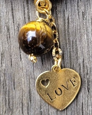 Boucles d’oreilles Œil de Tigre et pendentif LOVE – Protection et confiance - Boucles d'oreilles pierres naturelles - Flore Holistic