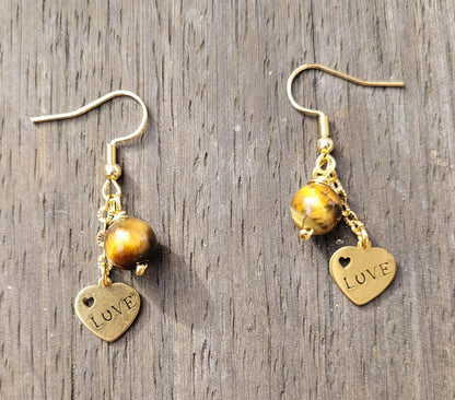 Boucles d’oreilles Œil de Tigre et pendentif LOVE – Protection et confiance - Boucles d'oreilles pierres naturelles - Flore Holistic
