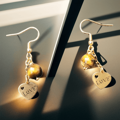 Boucles d’oreilles Œil de Tigre et pendentif LOVE – Protection et confiance - Boucles d'oreilles pierres naturelles - Flore Holistic