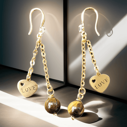 Boucles d’oreilles Œil de Tigre et pendentif LOVE – Protection et confiance - Boucles d'oreilles pierres naturelles - Flore Holistic