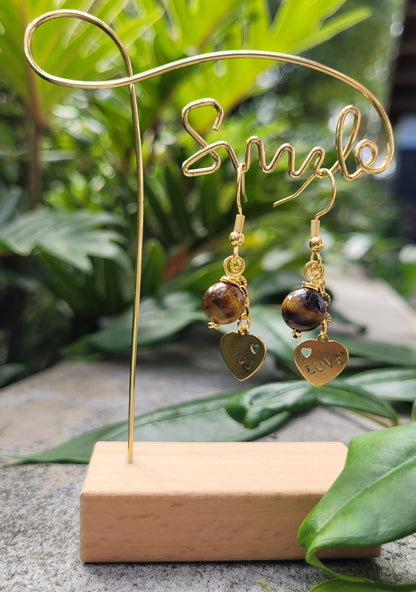 Boucles d’oreilles Œil de Tigre et pendentif LOVE – Protection et confiance - Boucles d'oreilles pierres naturelles - Flore Holistic